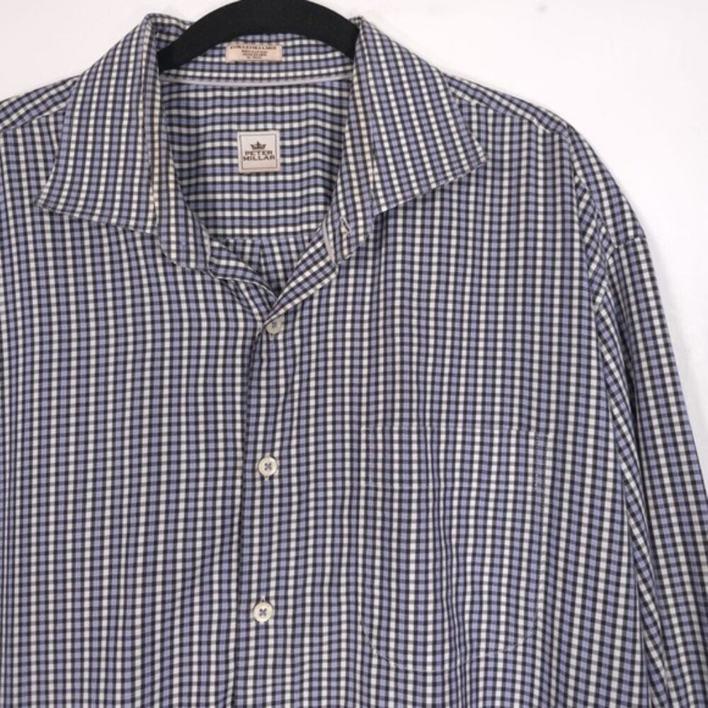 PETER MILLAR Men’s Button up Shirt Long Sleeve Micro Check Cotton Size XL